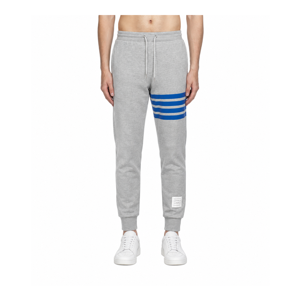Thom Browne Style Men's Casual Sweatpants - Cotton Signature Four-Bar Detail