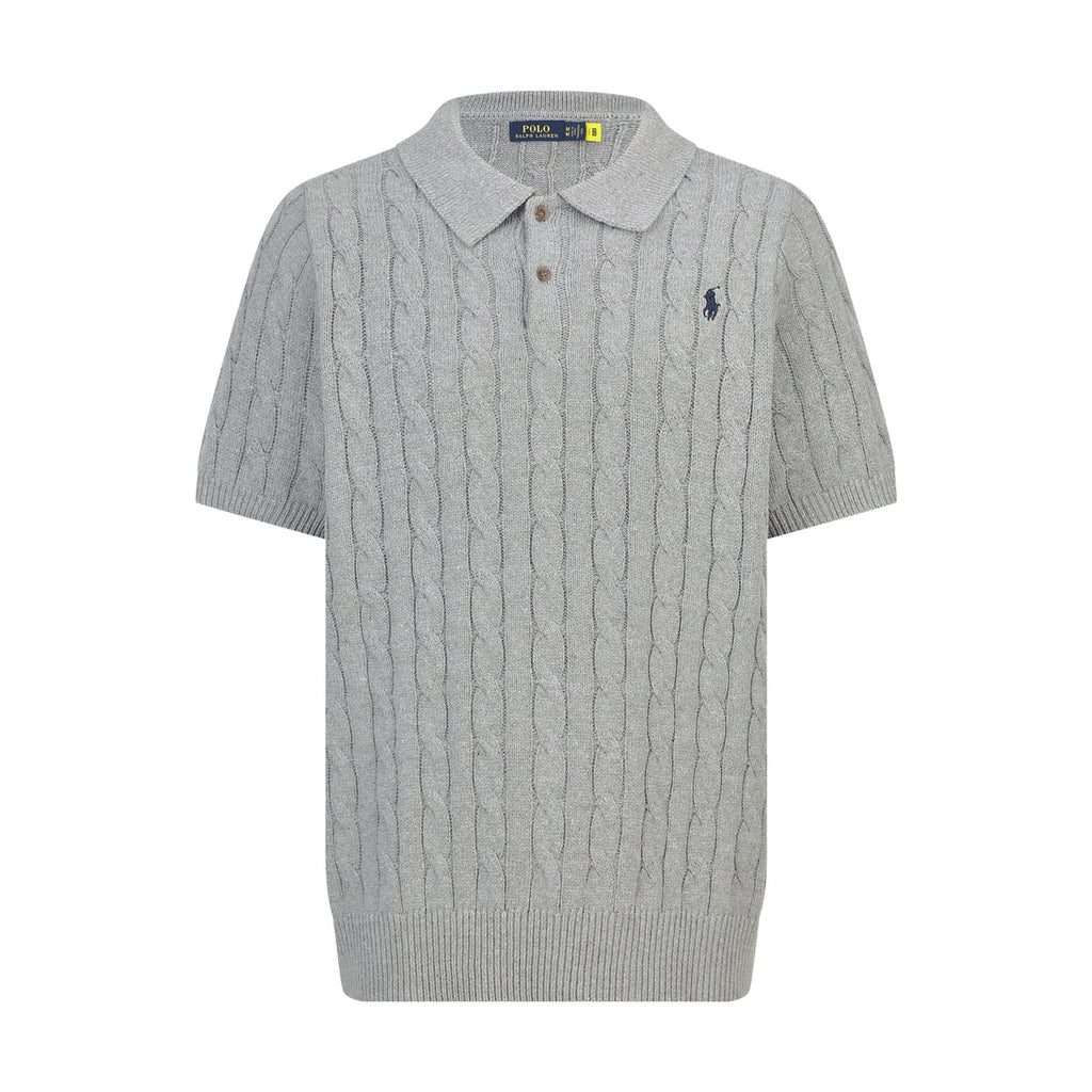 Polo Ralph Lauren Men’s Cable‑Knit Short‑Sleeve Polo Shirt With Navy Pony Embroidery