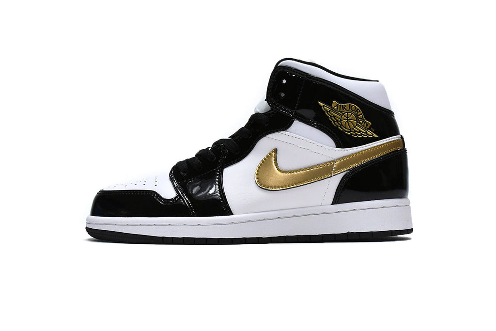 Nike Air Jordan 1 Mid Patent Black White Gold Reps Sneaker  852542-007