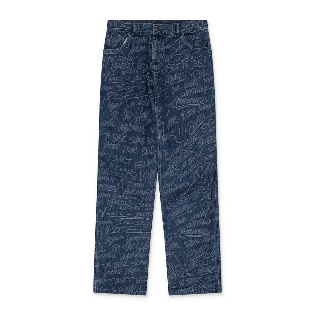 Blue Graffiti Straight Leg Jeans