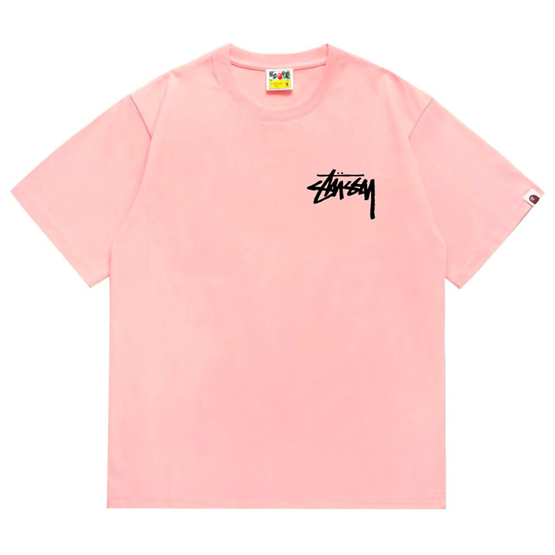 BAPE x Stussy Small Logo Men's T-Shirt - Pink