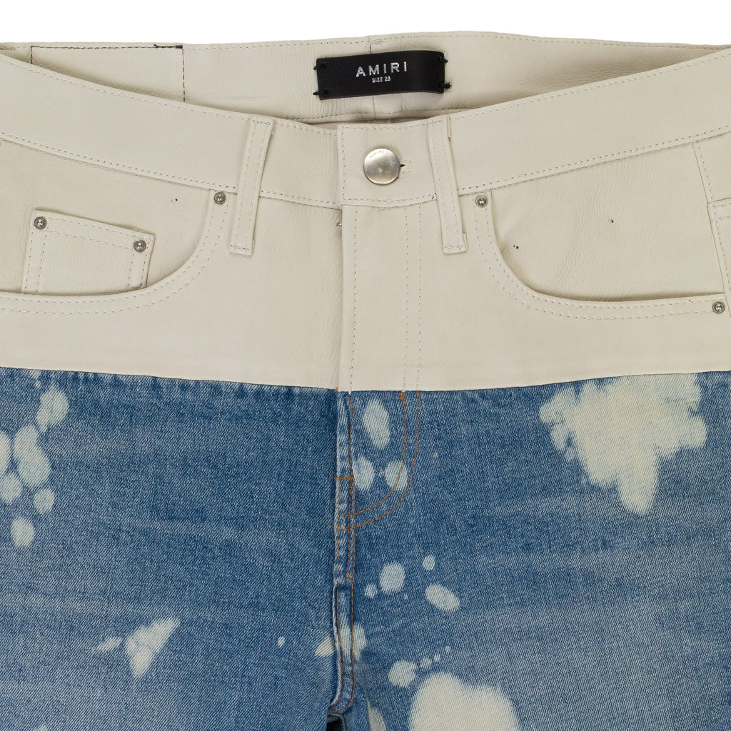 CONTRAST WITH LEATHER BLEACH INDIGO WHITE SKINNY JEANS