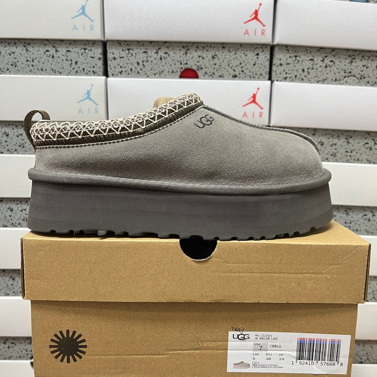 UGG Kallen Lace Platform Slipper – Women’s Suede Clog with Braided Collar in Cobblestone Grey