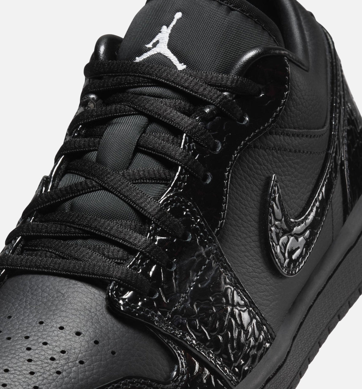 Air Jordan 1 Low Patent Elephant Women's – Black/White/Metallic Silver