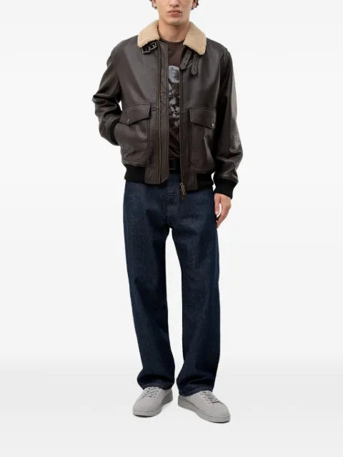 HUGO shearling-collar leather jacket