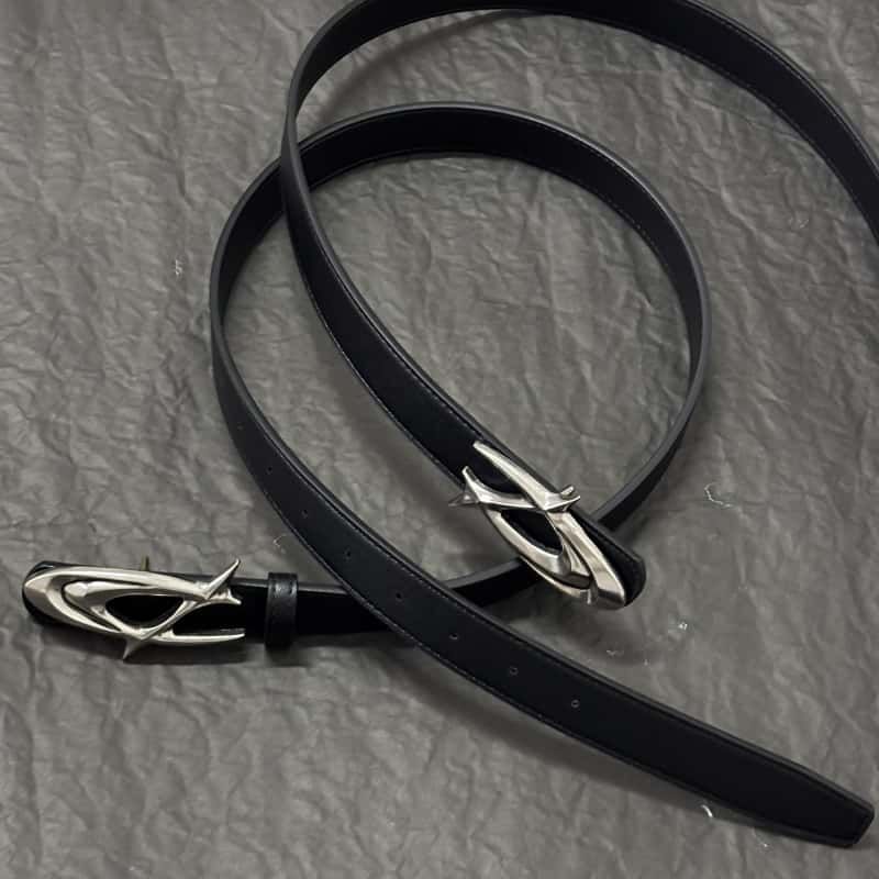 Cleanfit Leather Belt Futuristic Crescent Star Metal Buckle Waist Belt