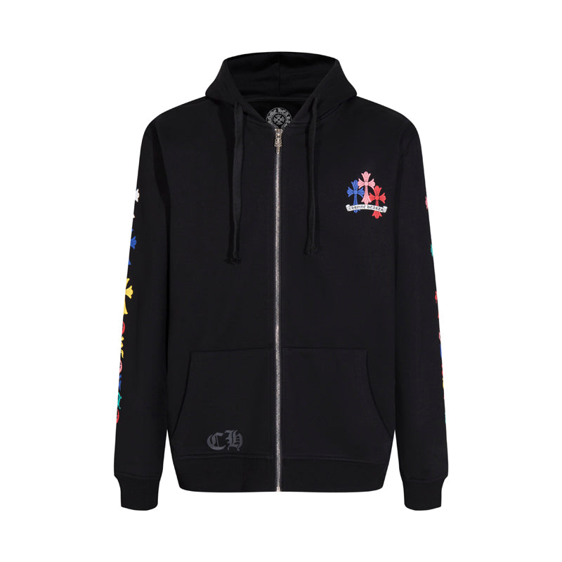Chrome Hearts Multi-Color Cemetery Cross Logo Zip Up Hoodie 5015