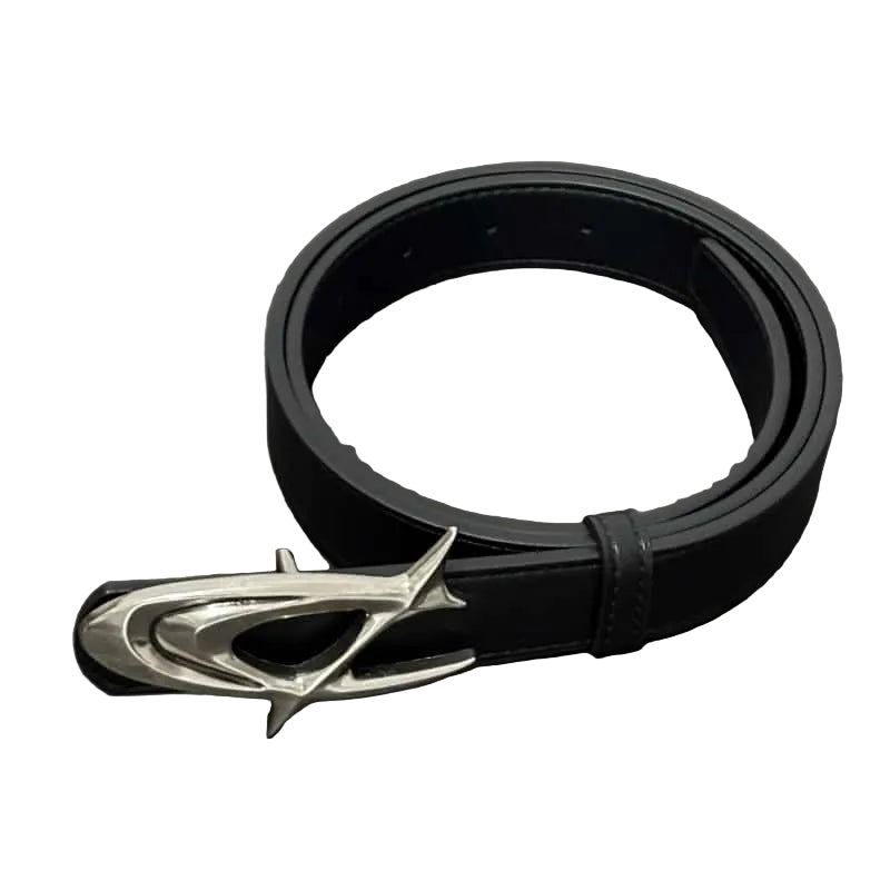 Cleanfit Leather Belt Futuristic Crescent Star Metal Buckle Waist Belt