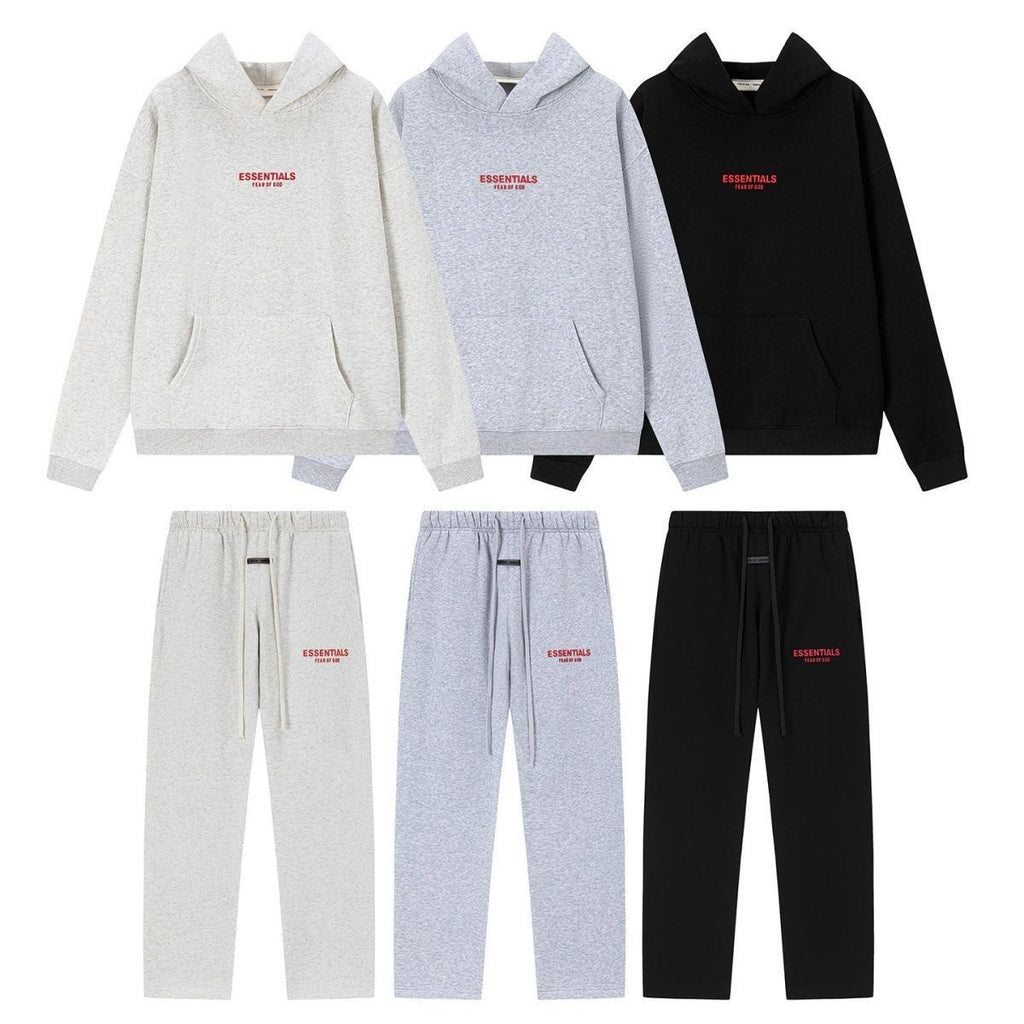 Fear Of God Essentials 3D Silicone Logo Fleece Hoodie Sweatpants Set