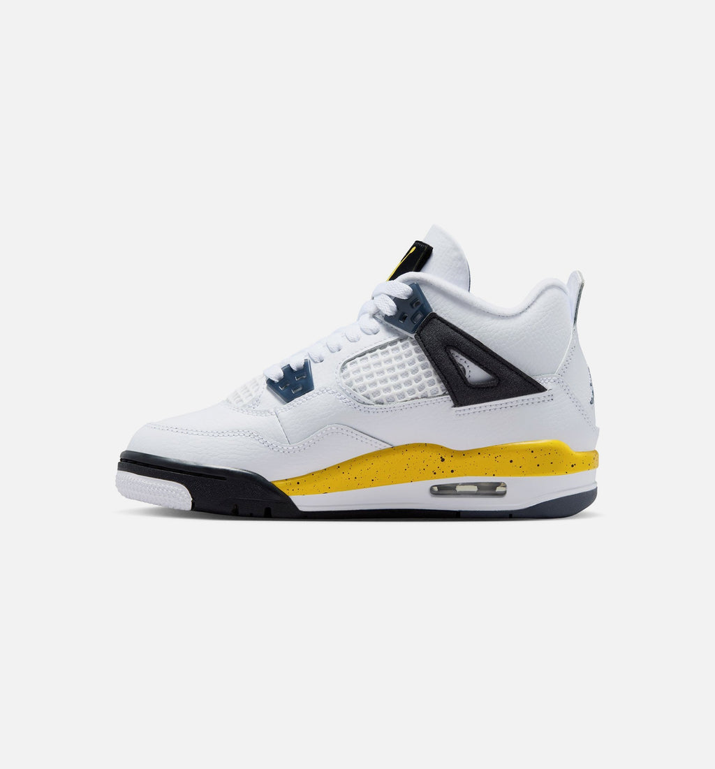 Air Jordan 4 Retro Rare Air Tour Yellow Grade School Lifestyle Shoes - White/Dark Blue Grey/Black/Tour Yellow
