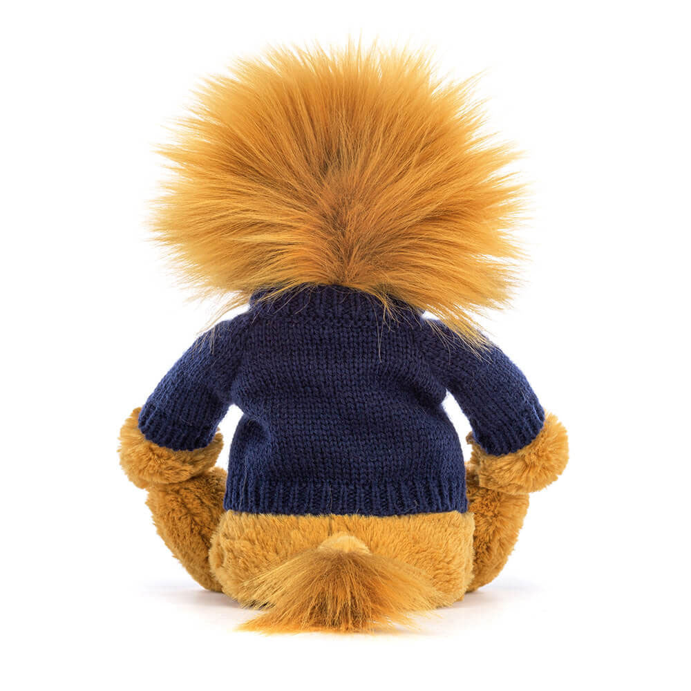 Bashful Lion with Personalized Navy Jumper