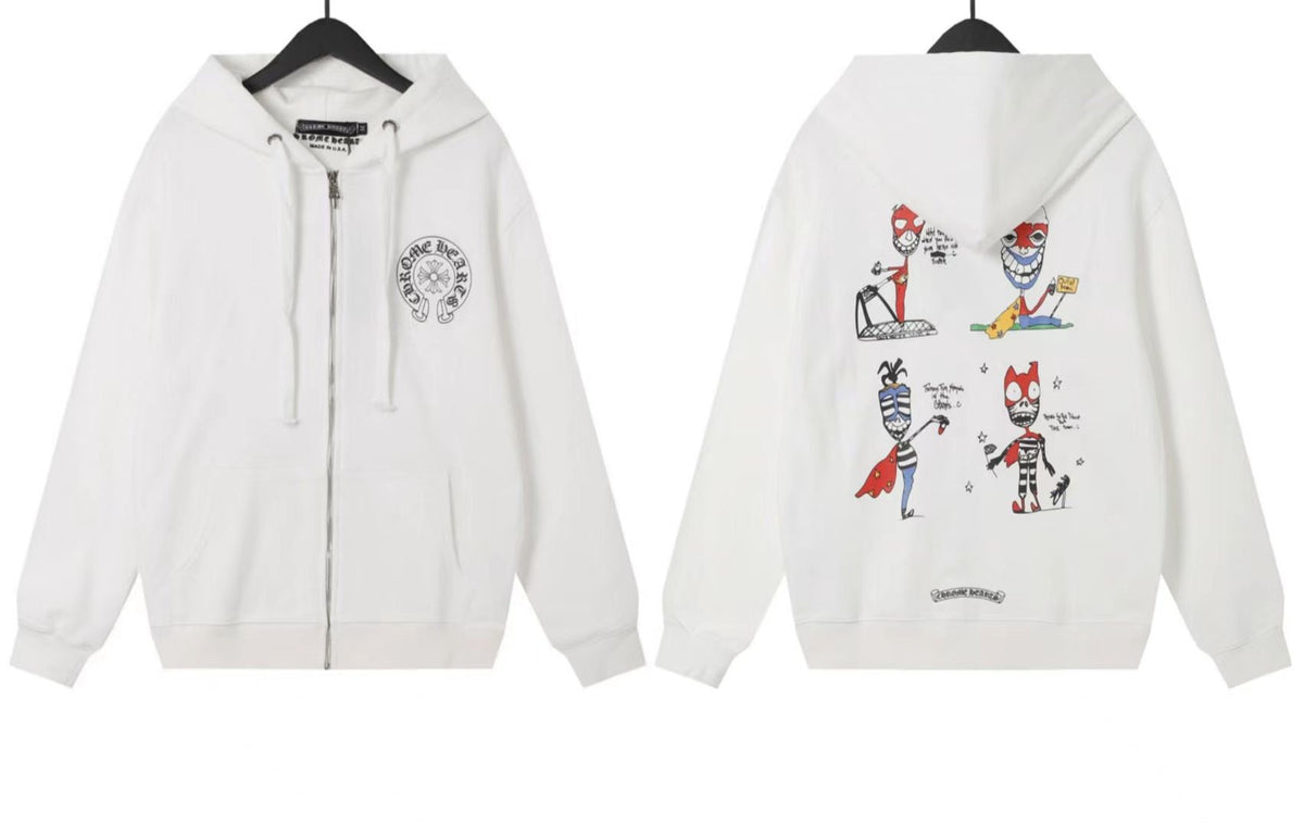 Chrome Hearts Horseshoe Sanskrit Cross Zip Up Hoodie Streetwear Unisex