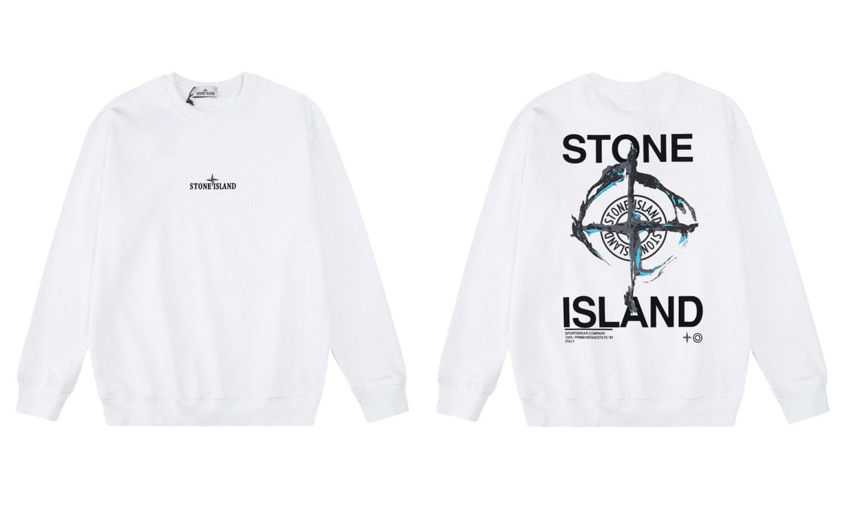 Stone Island Compass Print Crewneck Sweatshirt Men Autumn Pullover
