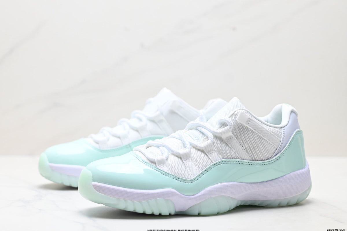 Air Jordan 11 Retro White and Mint Unisex Sneakers Style 09