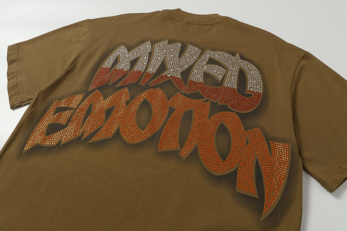 MIXED EMOTION Olive Brown Graphic T-Shirt