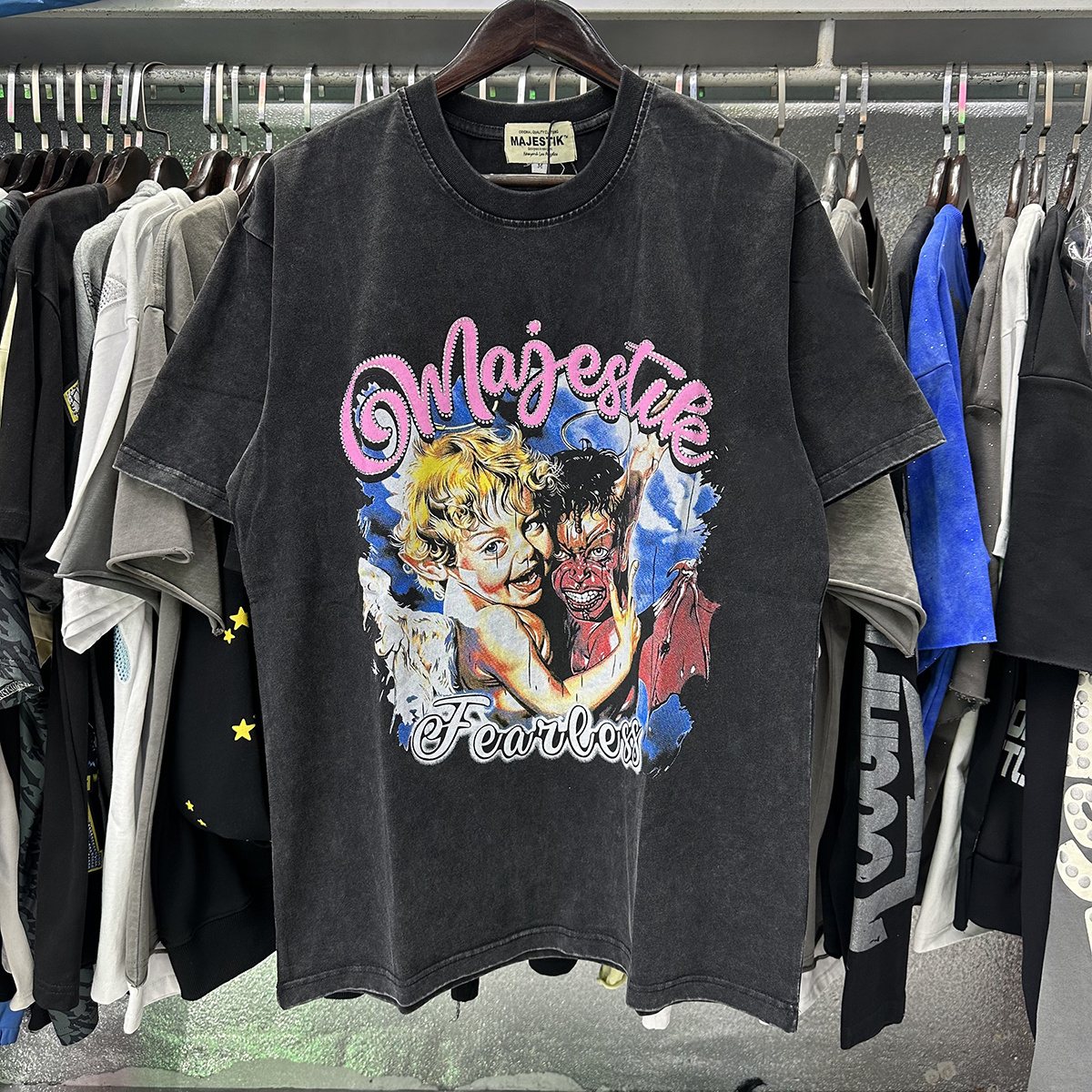 MAJESTIK We Are Friend Rhinestone Graphic T-Shirt