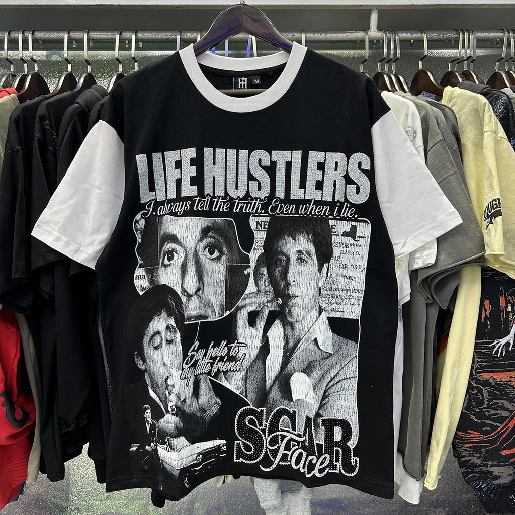 Life Hustlere Scarface Portrait Graphic Color-Block T-Shirt