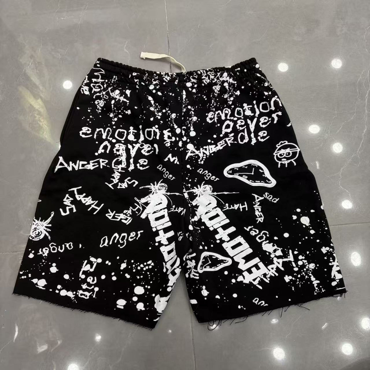 MIXED EMOTION Graffiti Paint Splatter Drawstring Shorts