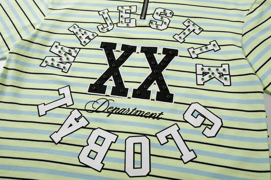 MAJESTIK Mint Green Striped Half-Zip Polo Shirt