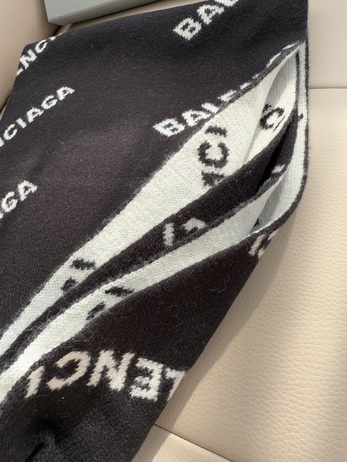 Balenciaga Style Reversible Logo Knit Scarf
