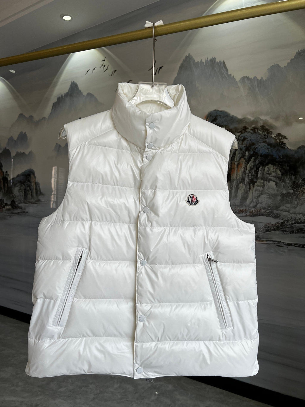 Moncler Puffer Vest in White with Glossy Finish