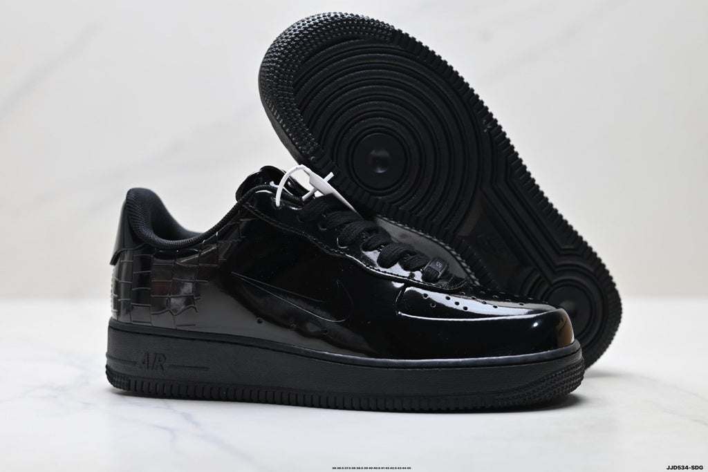Nike Air Force 1 Low Black Patent Tonal Unisex Sneakers Style 04