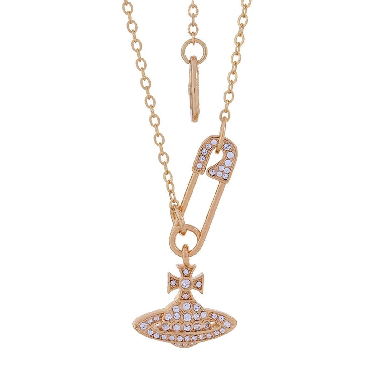 Vivienne Westwood Style Safety Pin Orb Chain Necklace