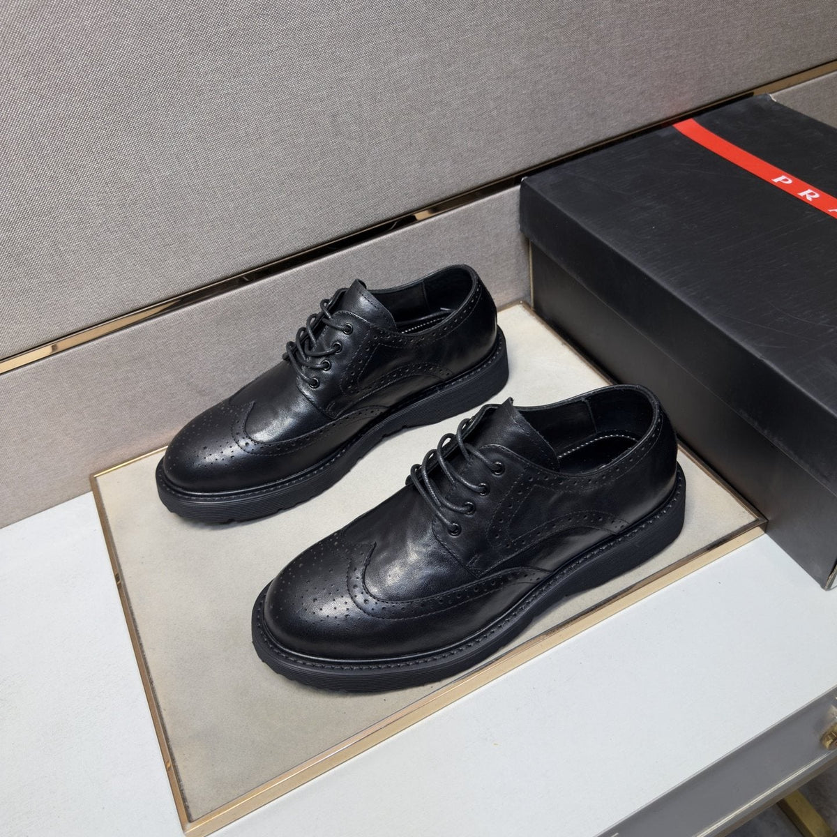 Prada Black Brogue Lace-Up Shoes