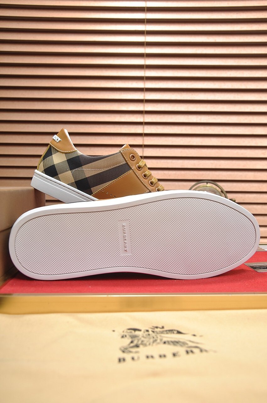Burberry Tan Plaid Low-Top Sneakers - White Sole