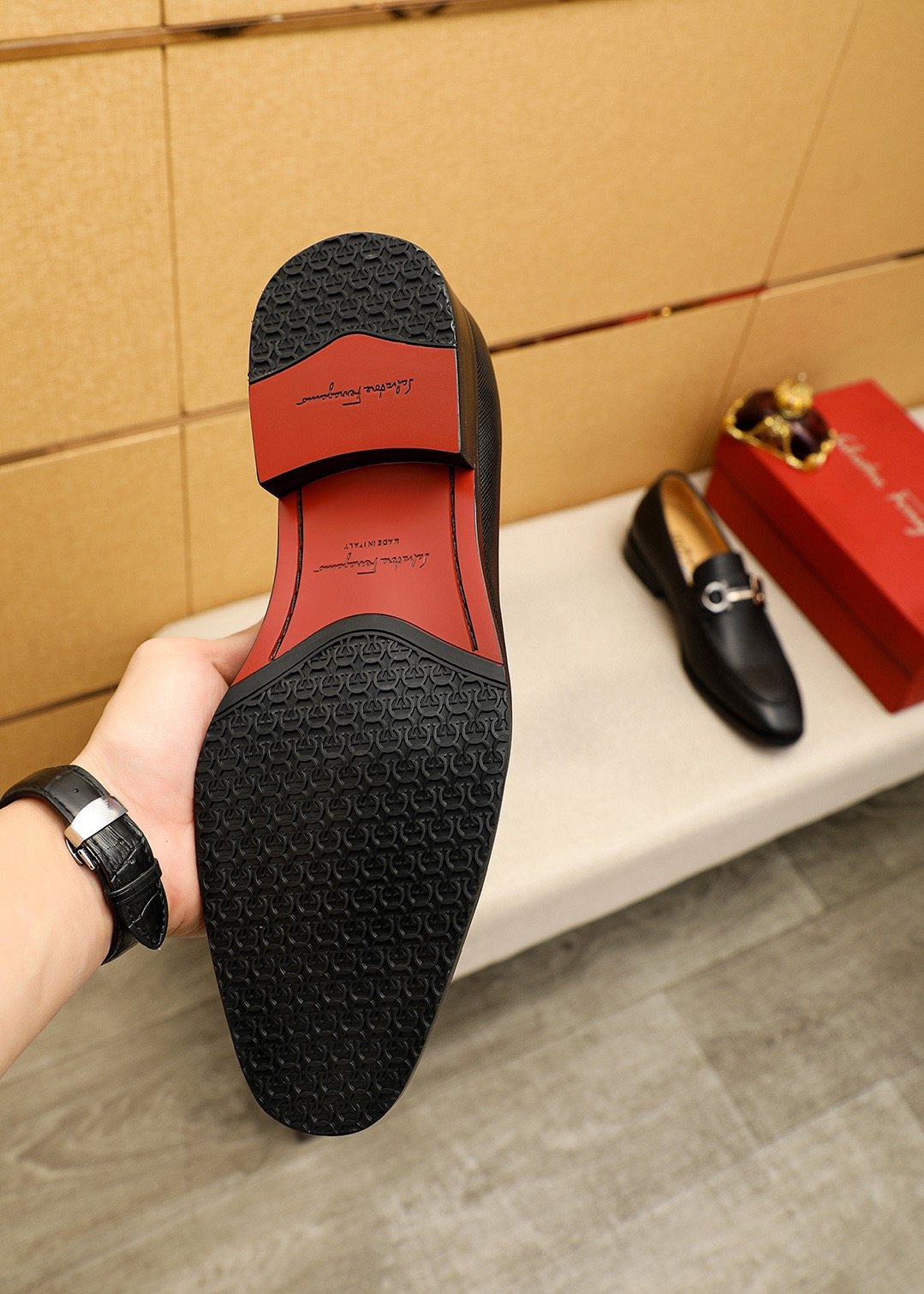 Ferragamo Black Buckle Leather Loafers - Slip-On Construction