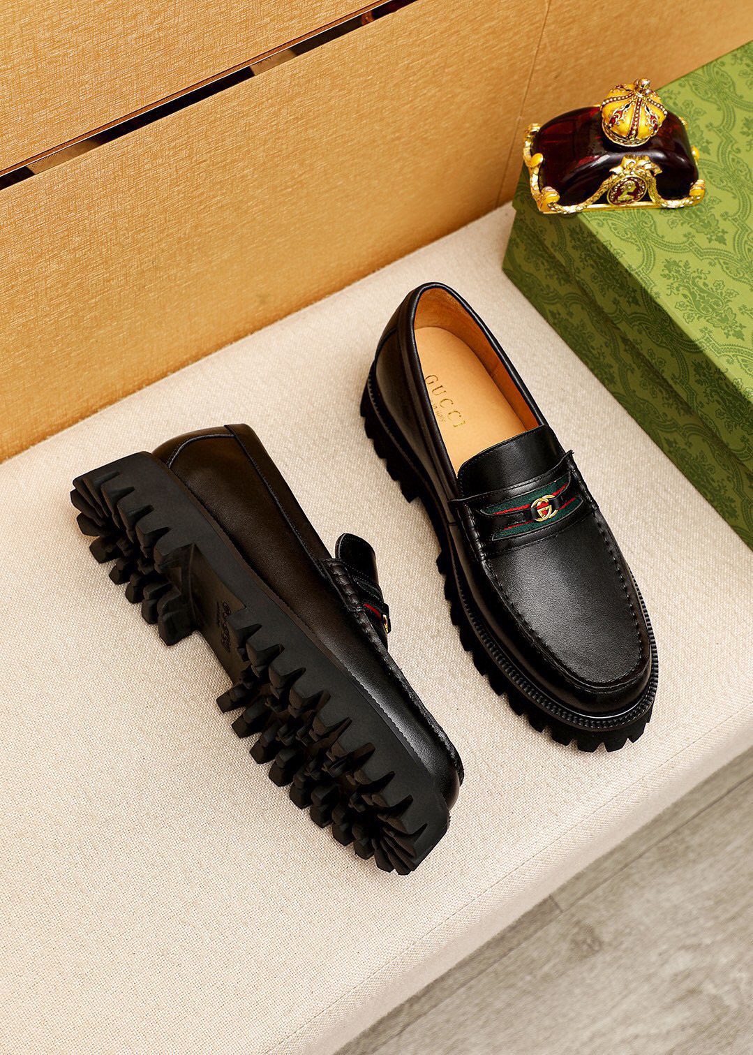 Gucci Black Lug Sole Loafers