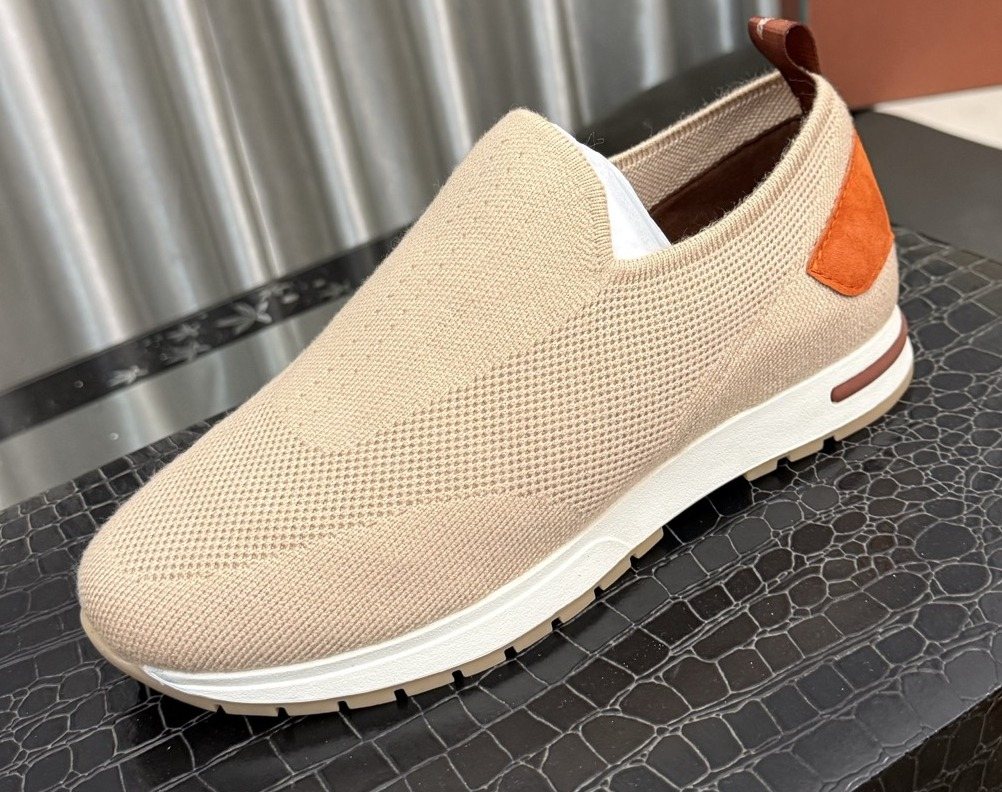 Men's Beige Slip-On Sneakers with Orange-Brown Heel Accent