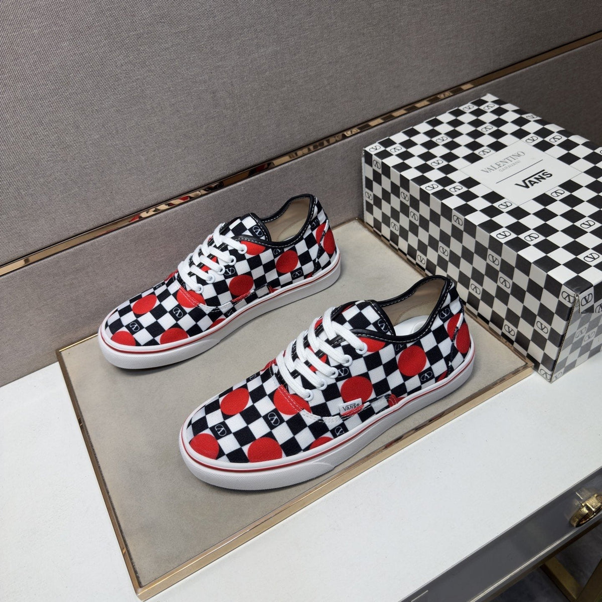 Vans Men's Checkerboard Red Accent Sneakers
