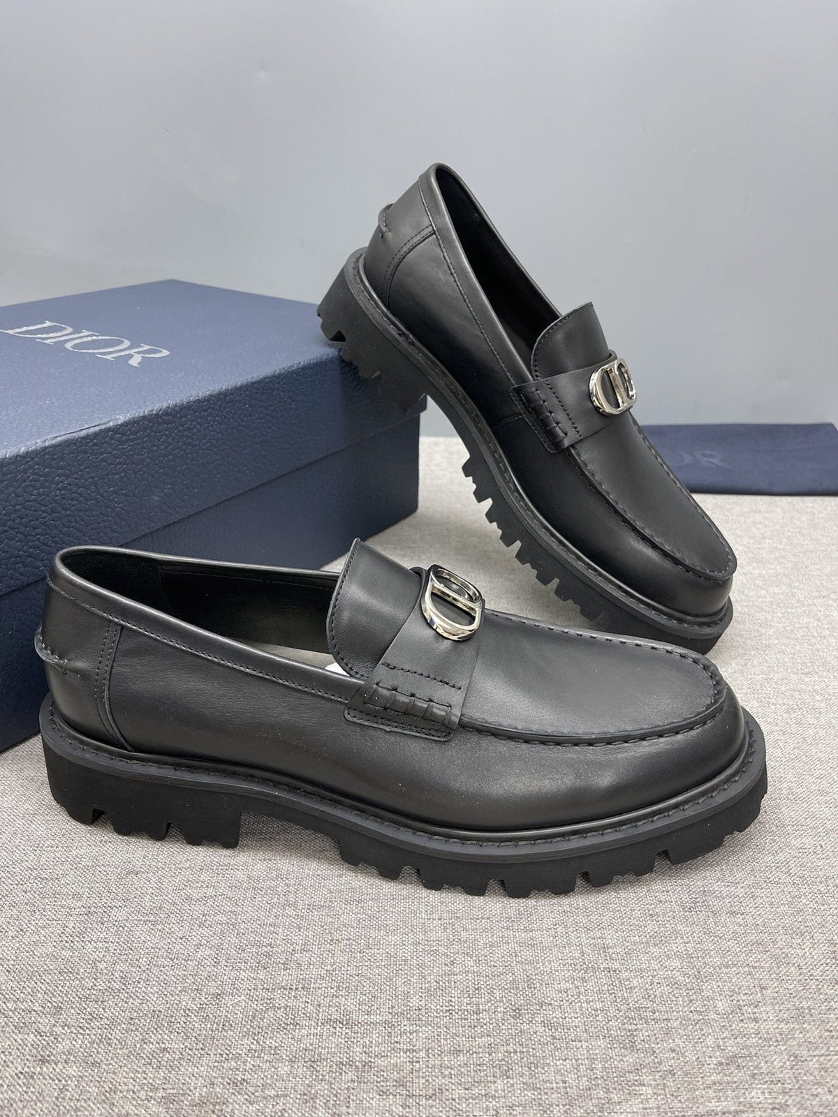 DIOR Men's Black Double-Loop Slip-On Loafers