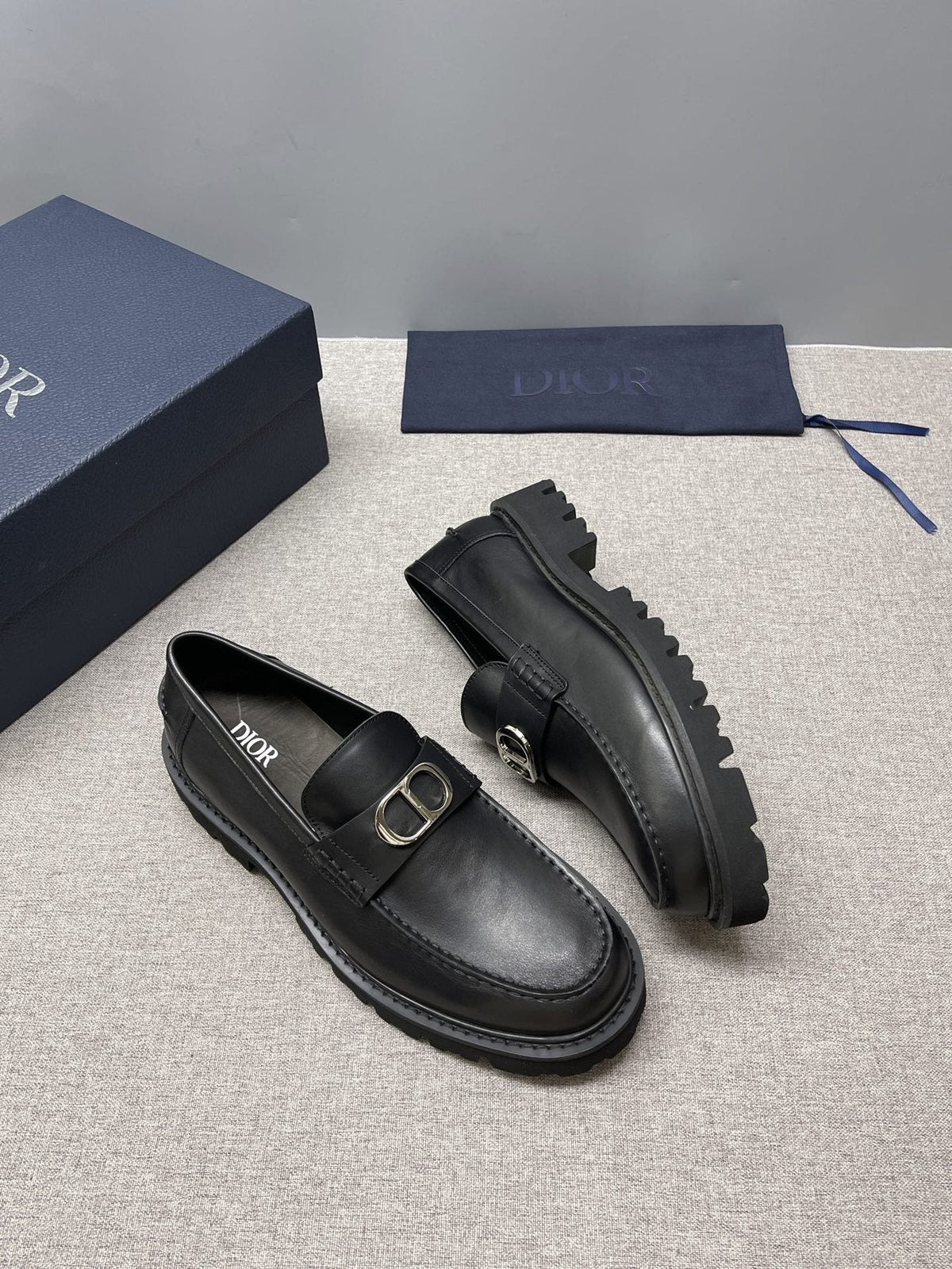 DIOR Men's Black Double-Loop Slip-On Loafers