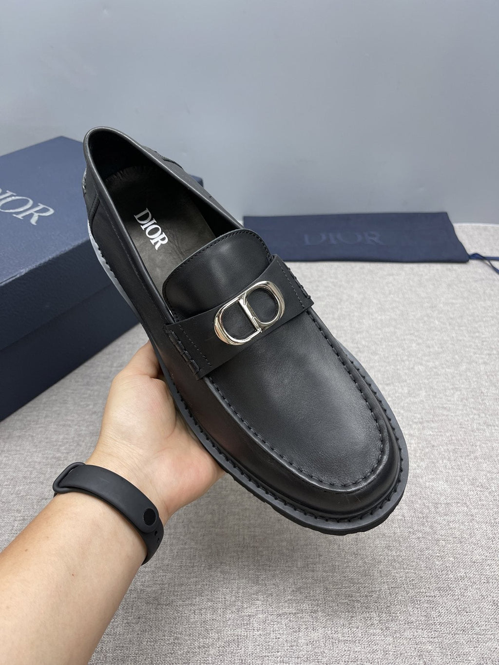 DIOR Men's Black Double-Loop Slip-On Loafers