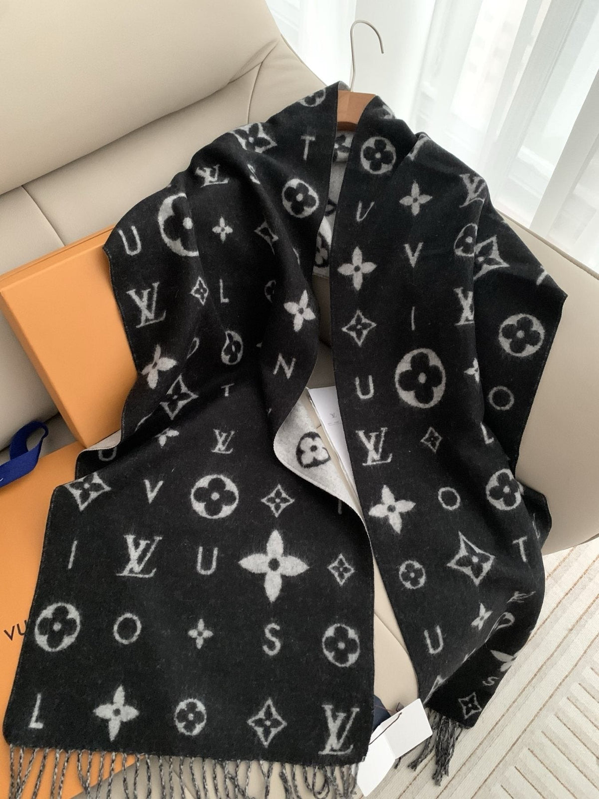 Louis Vuitton Black & Gray Reversible Scarf