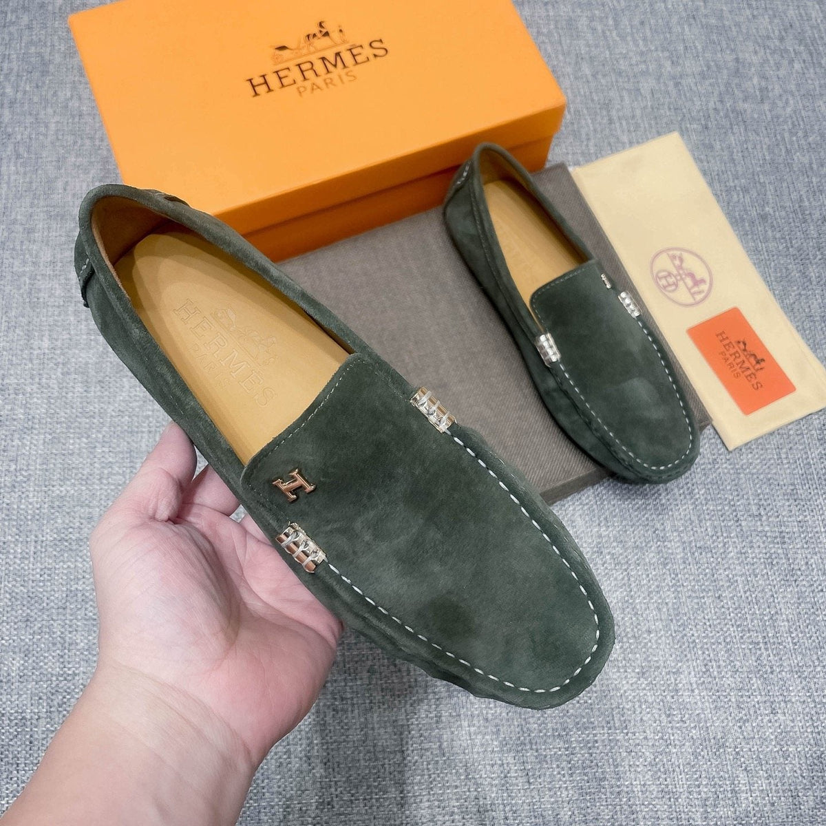 Hermès Men's Dark Green Driving Loafers