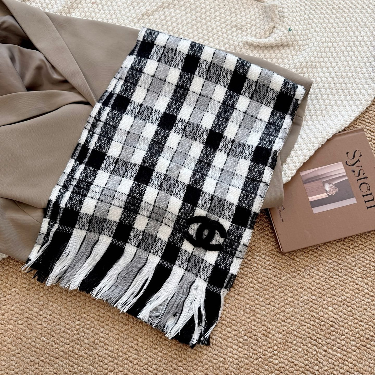 Chanel Checked Fringe Scarf