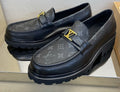 Louis Vuitton Men's Black Monogram Lug Sole Loafers - Moc-Toe Stitching