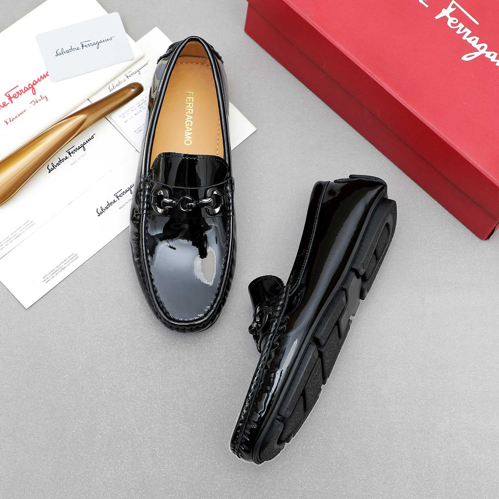 Ferragamo Men's Black Metal Bit Loafers