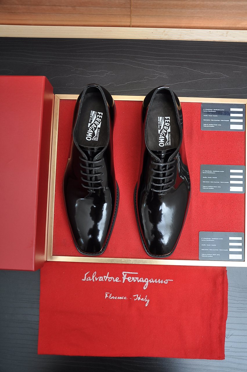 Ferragamo Black Lace-Up Dress Shoes