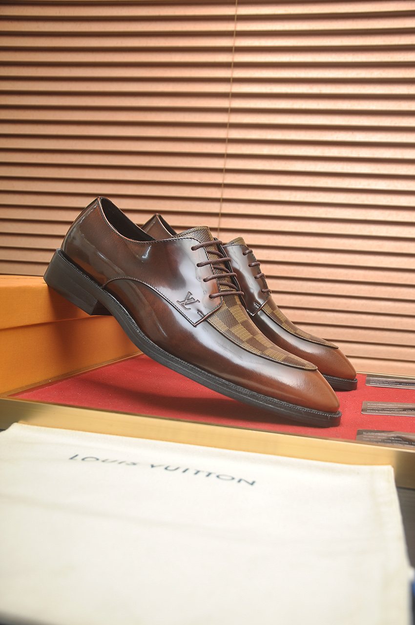 Louis Vuitton Brown Checkered Lace-Up Dress Shoes