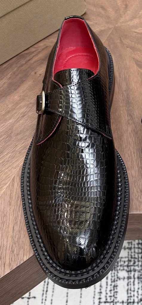 Men's Christian Louboutin Black Textured Buckle Slip-On Dress Shoes