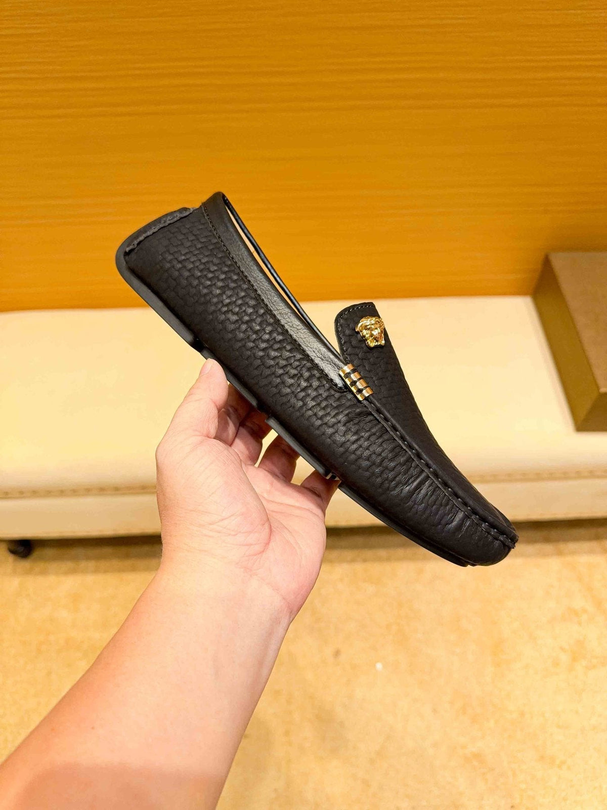 Versace Textured Leather Driving Loafers