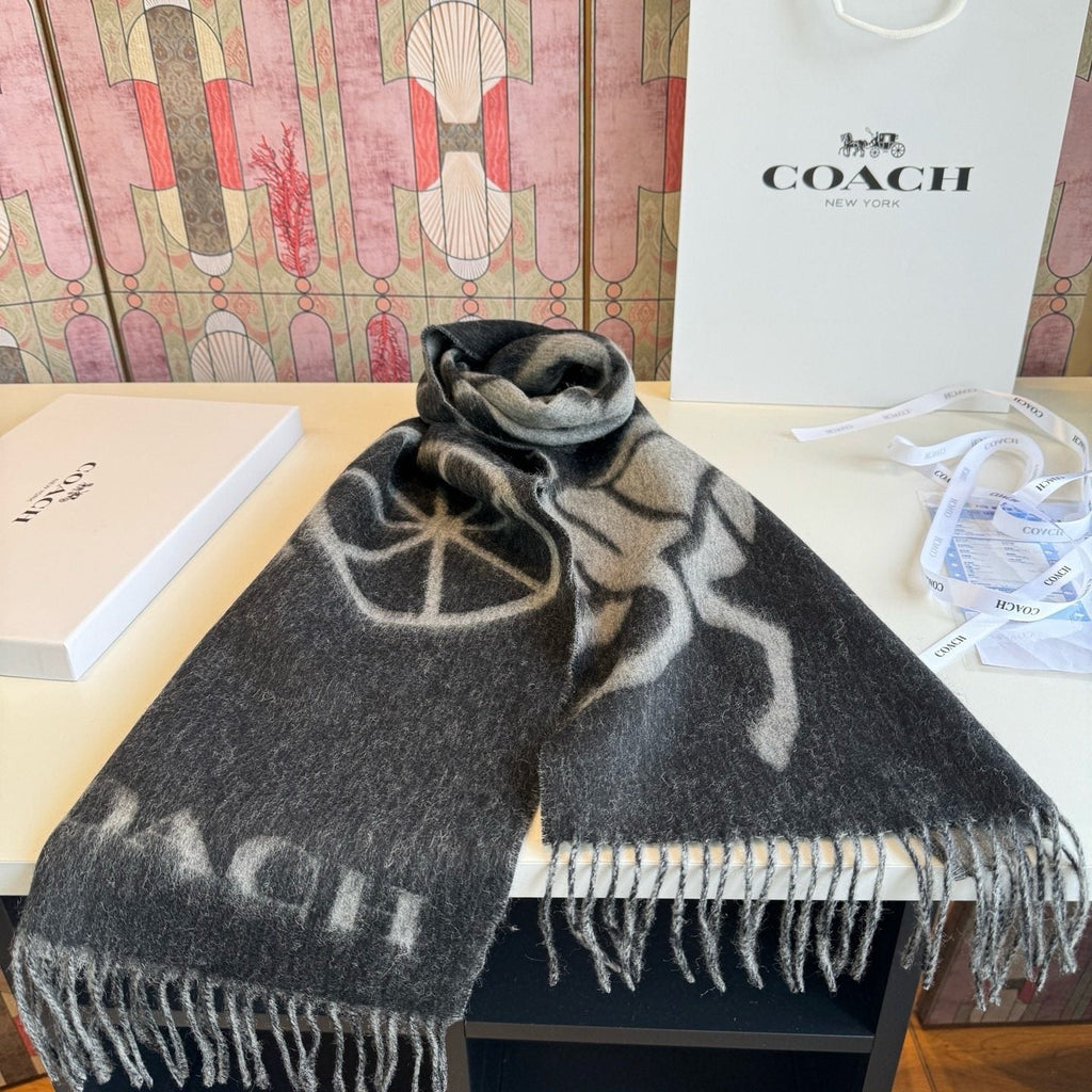 Coach Reversible Fringed Logo Scarf