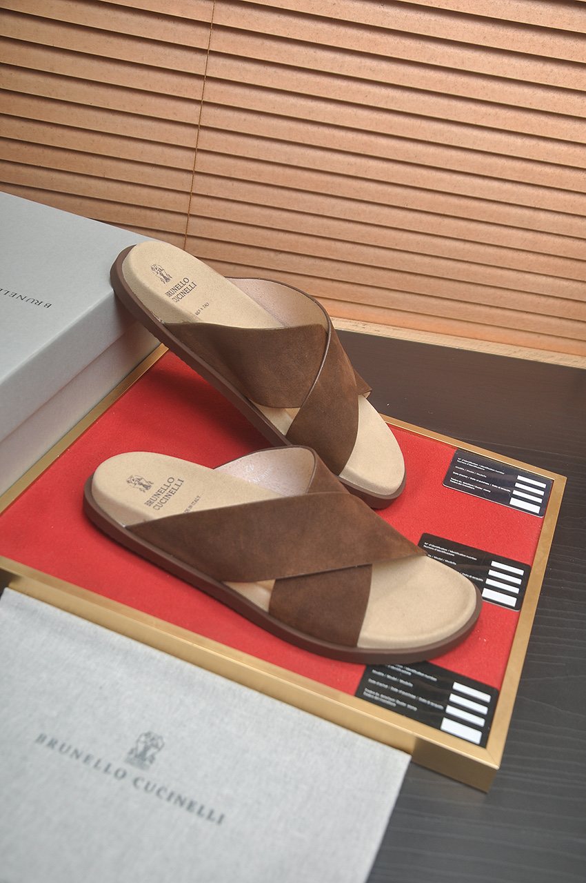 Brunello Cucinelli Cross-Strap Slide Sandals