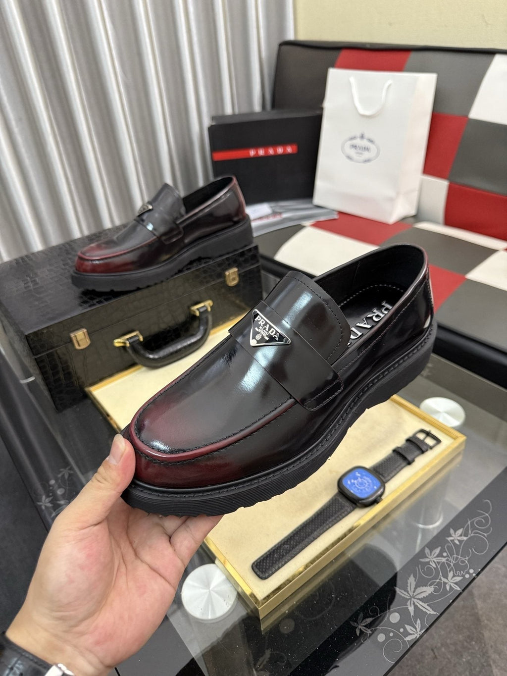 Prada Triangle Plaque Loafers