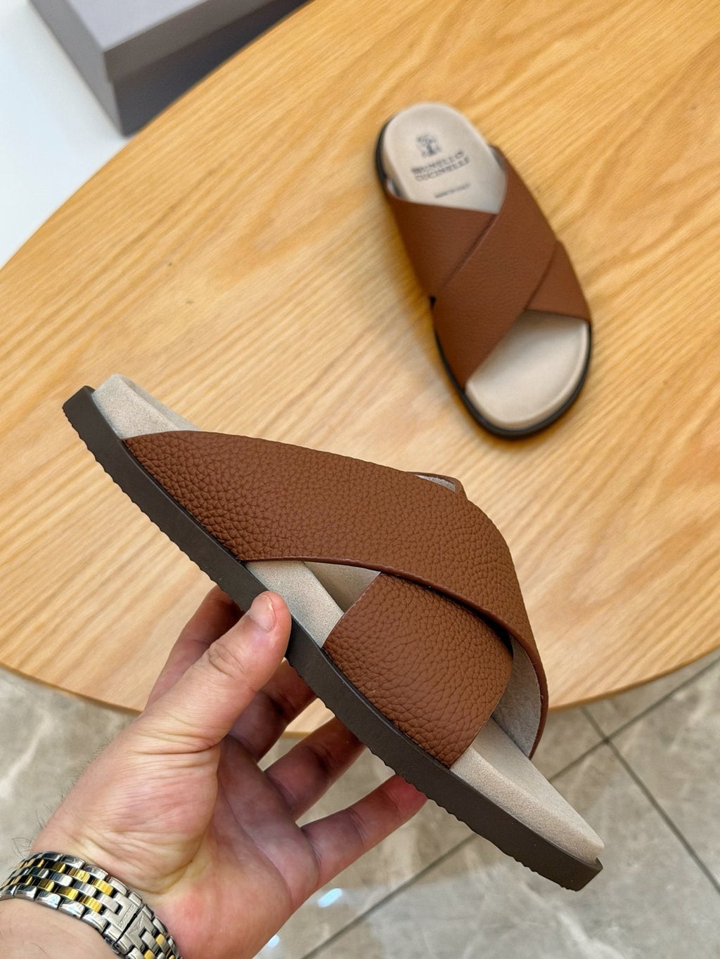 Brunello Cucinelli Crossover Slide Sandals