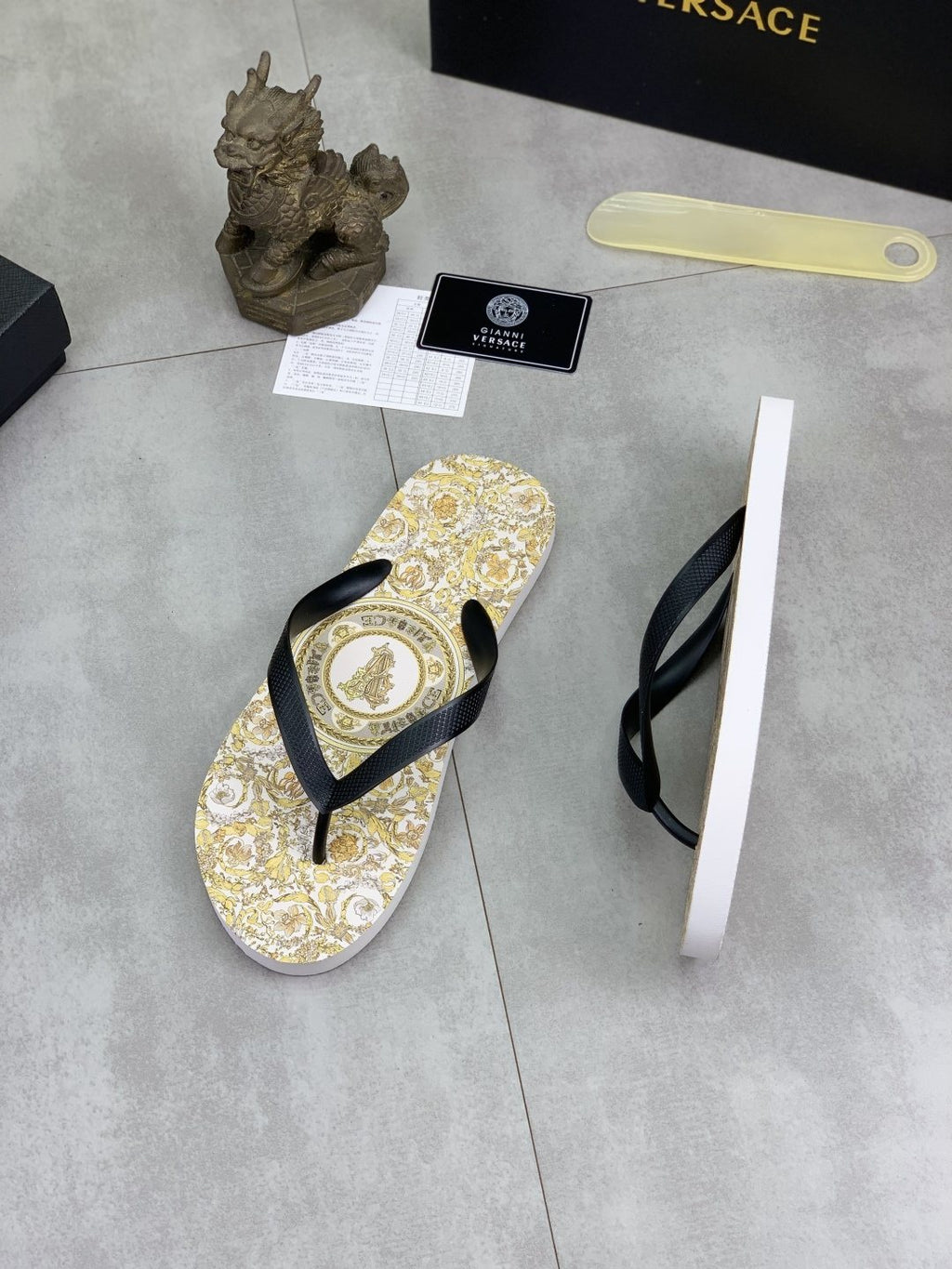 Versace Baroque Print Flip-Flops - White, Gold & Black
